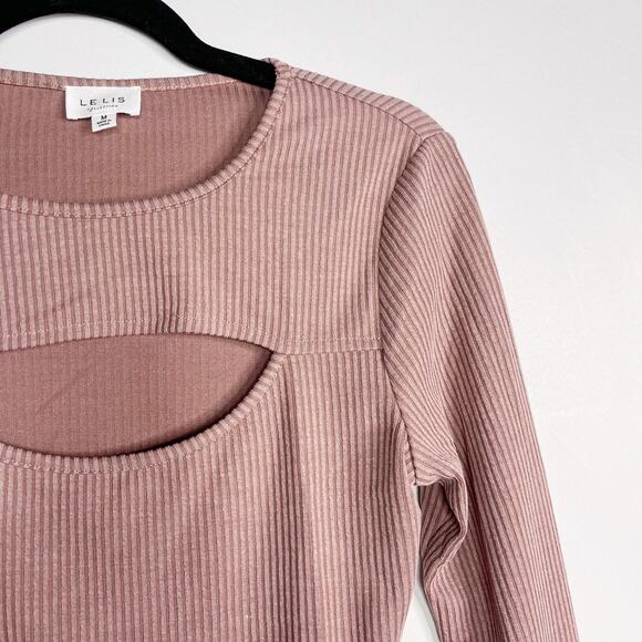New Le Lis Collection Medium M Mauve Pink Ribbed Cut Out Long Sleeve Bodysuit - Picture 3 of 10